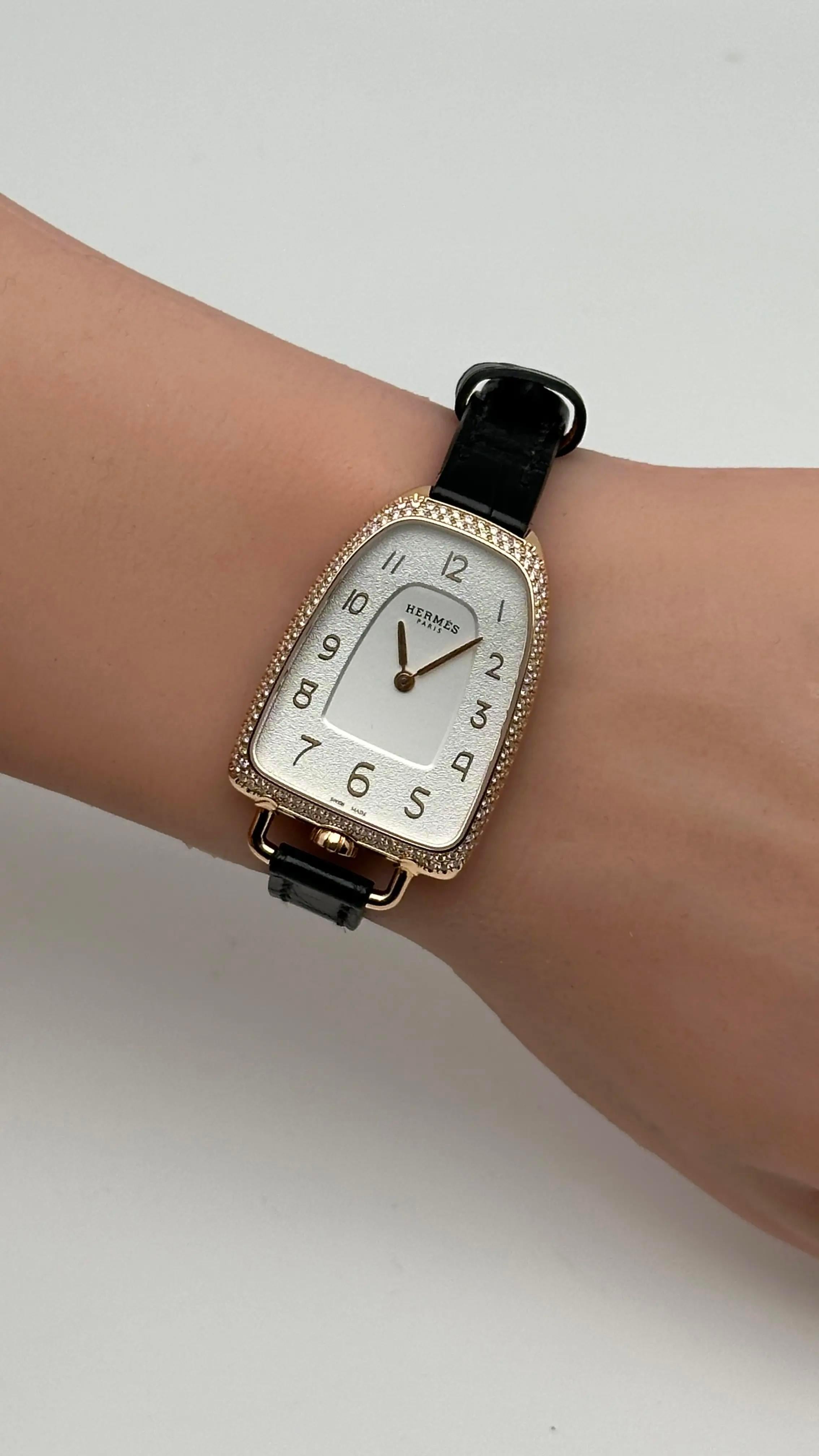 Hermes Galop 35mm 18K Rose Gold Diamond White Dial Ladies Watch GA1.271 3