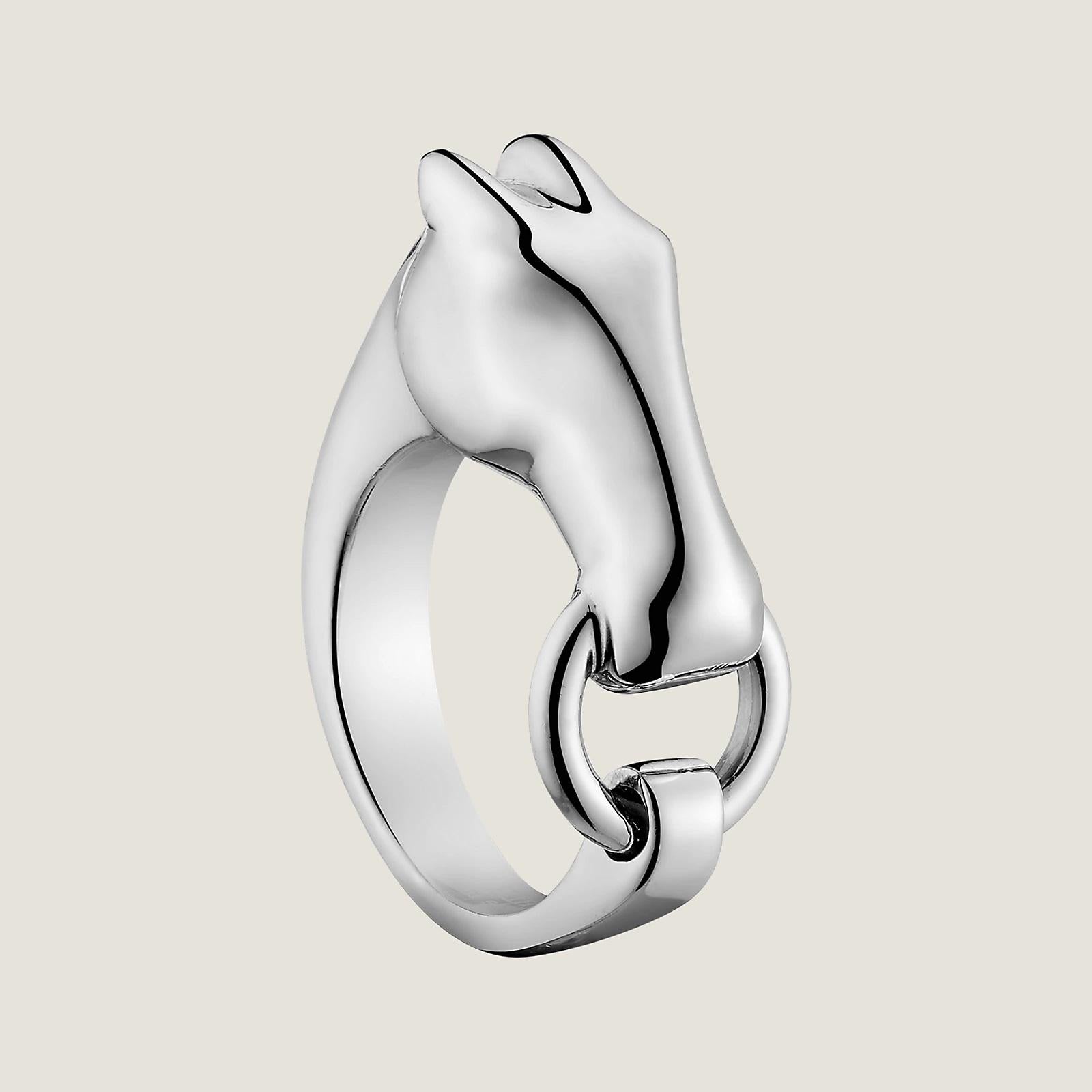 Hermes Galop Hermes ring, small model sterling silver Size 47mm us 4 In New Condition In Nicosia, CY