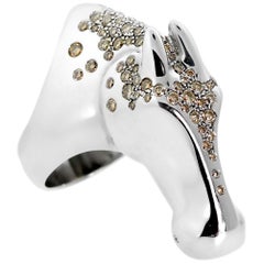 Used Hermes Galop Horse Limited Edition Diamond Silver Ring