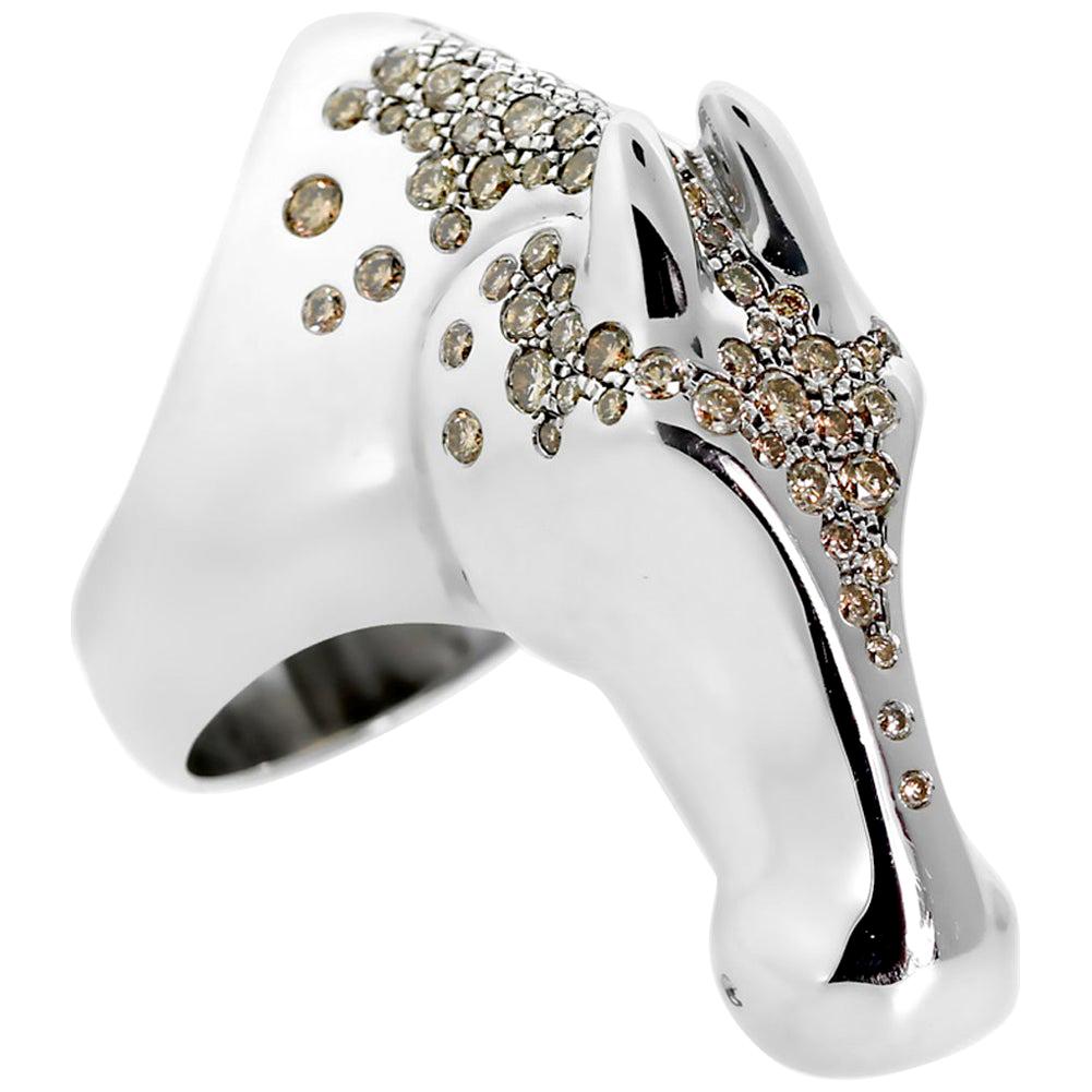 Hermes Galop Horse Limited Edition Diamond Silver Ring For Sale