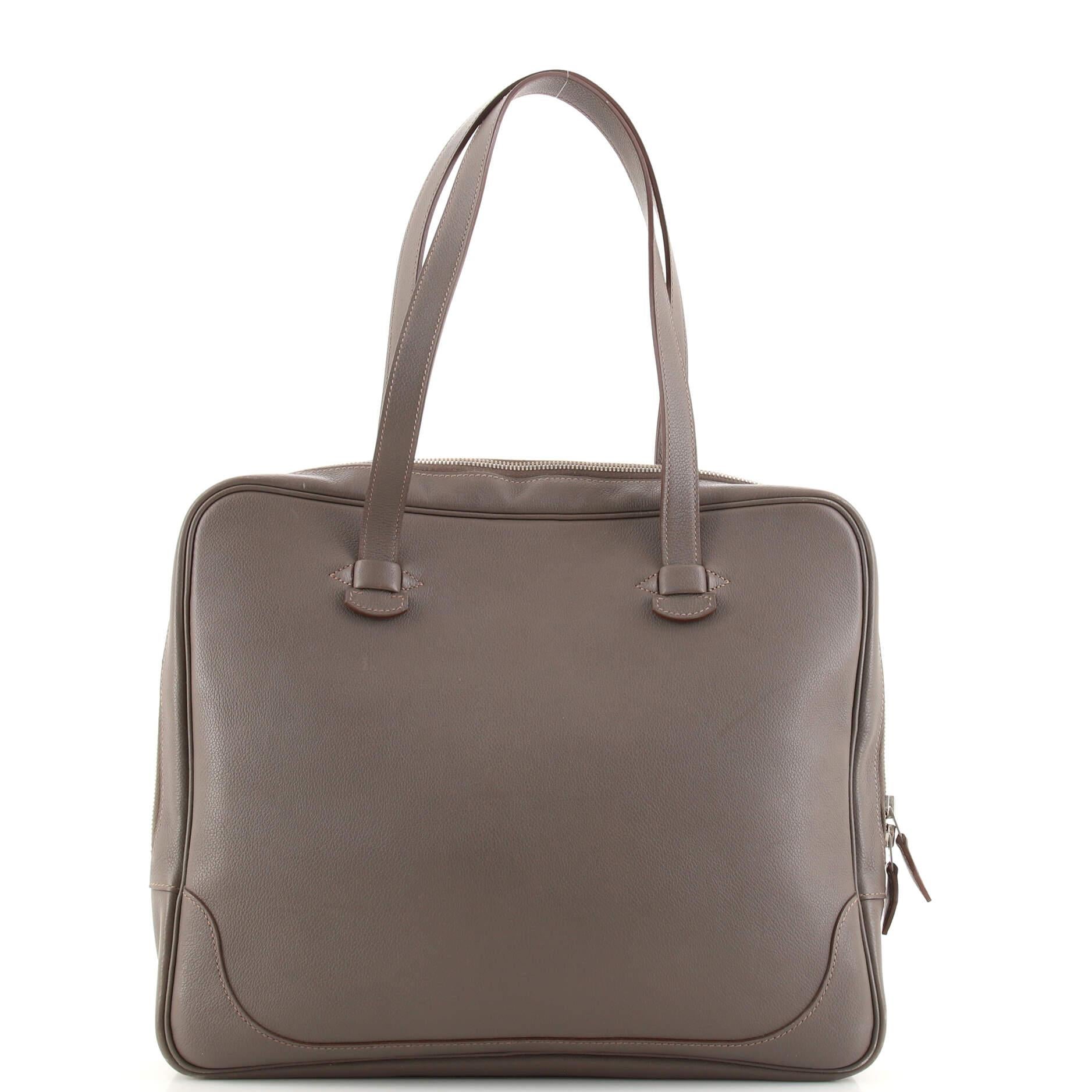 Gray Hermes Galop Zip Around Tote Leather