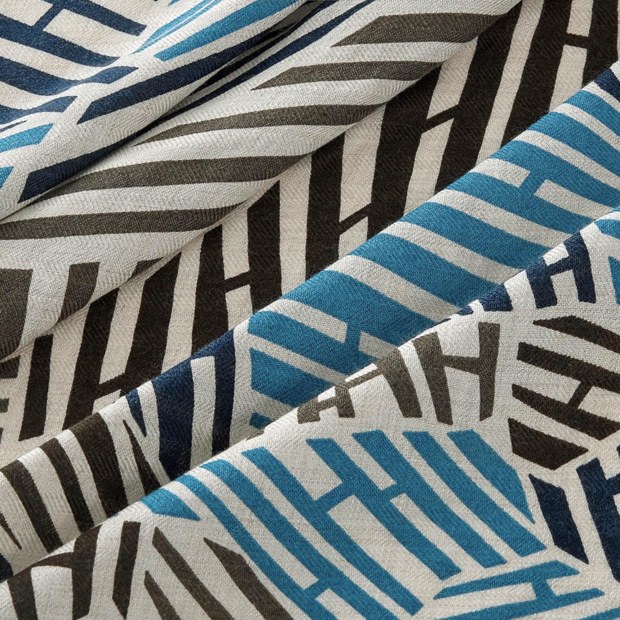 Men's Hermes Galop'H Losange Triangle Scarf Naturel Blue Etoupe Cashmere and Silk For Sale