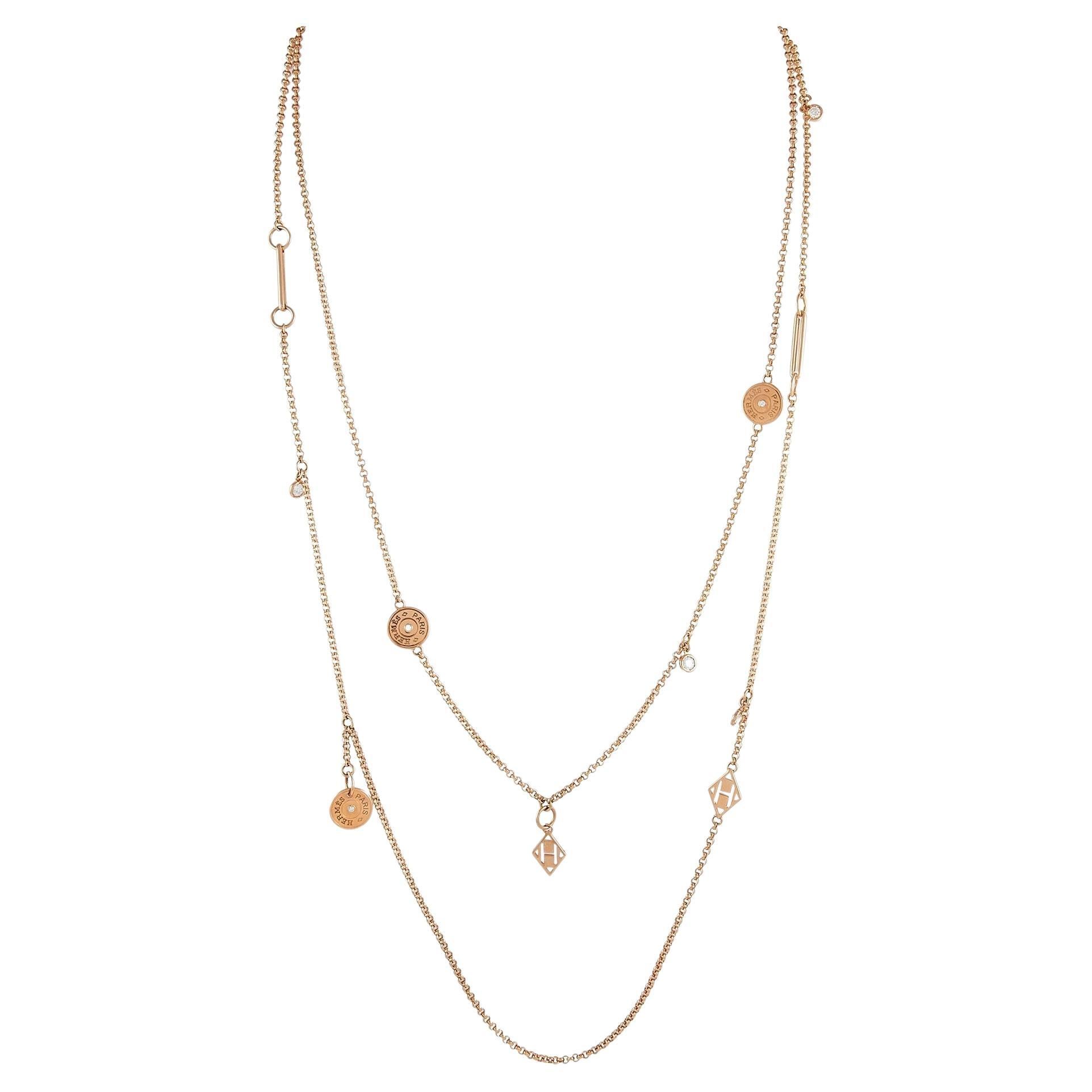 Herm S Diamond Collier Gambade Lariat Necklace In K Rose Gold F G Vs