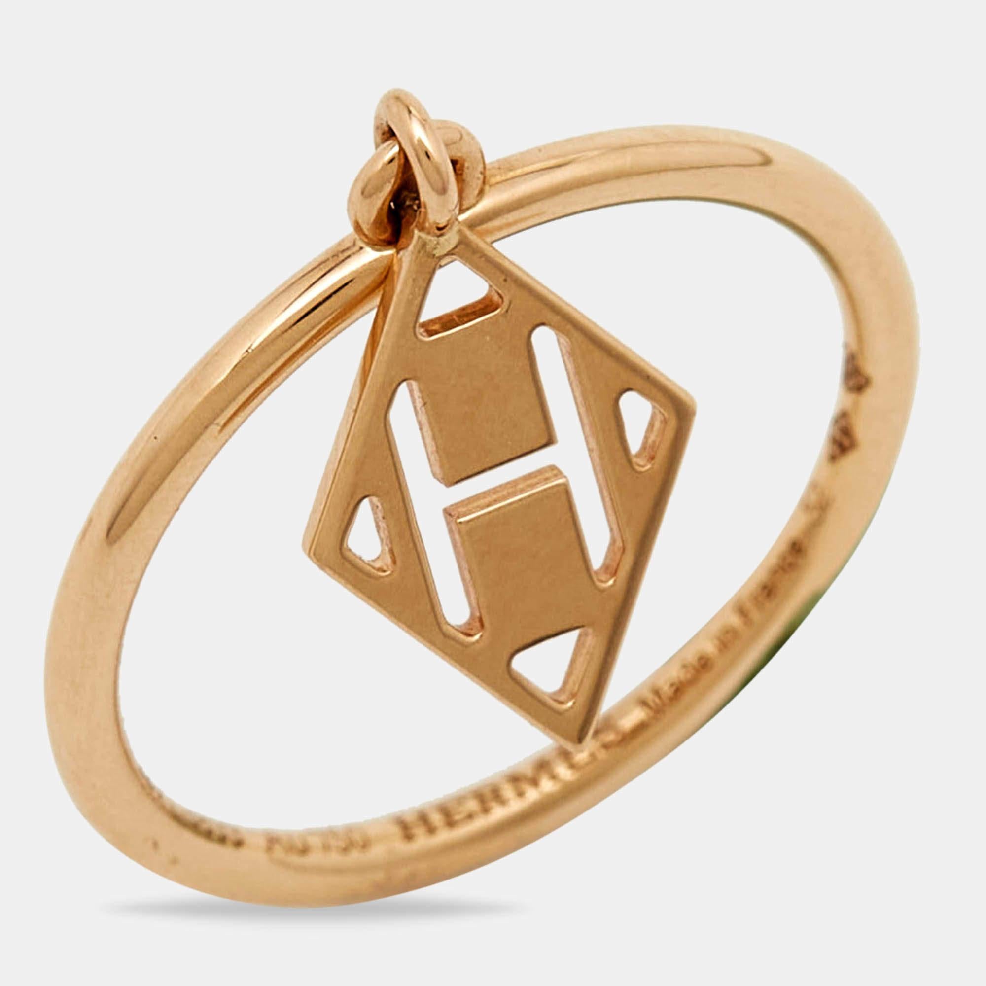 Hermès Gambade 18k Rose Gold Ring Size 52 In Excellent Condition For Sale In Dubai, Al Qouz 2