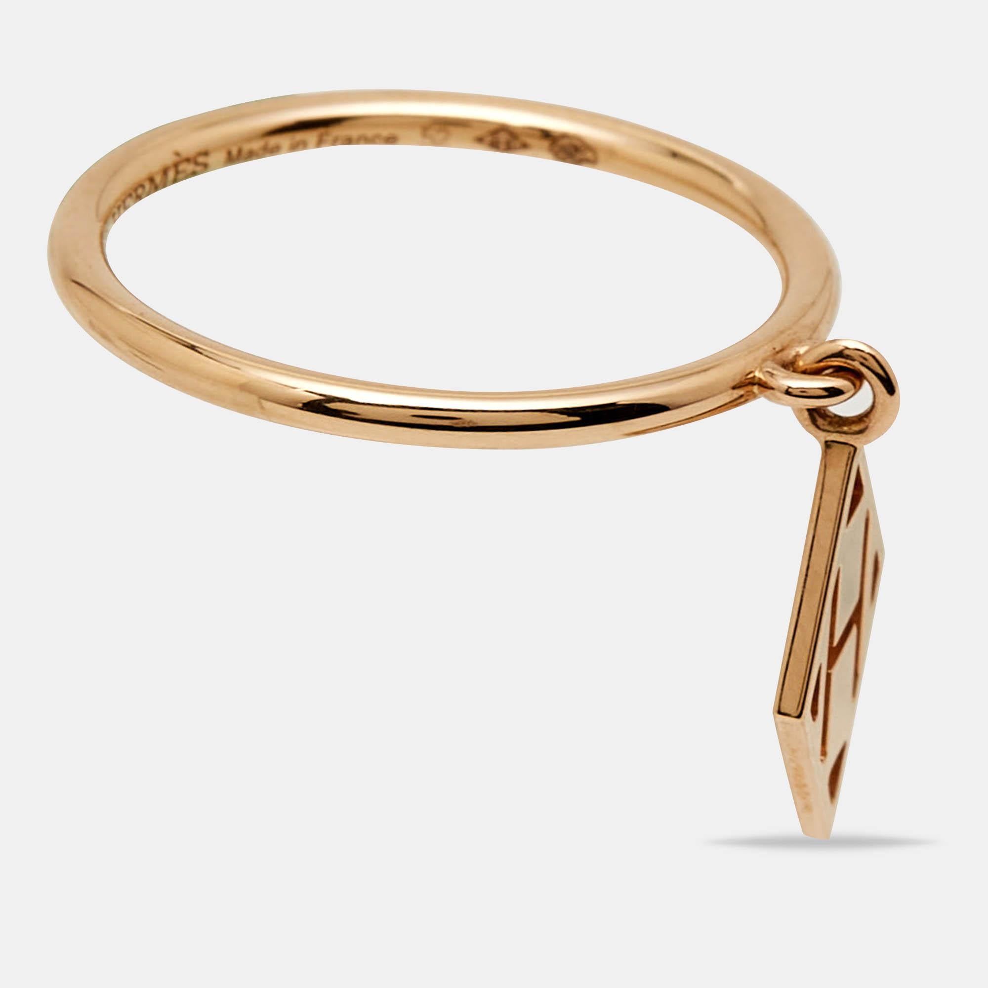 Women's Hermès Gambade 18k Rose Gold Ring Size 52 For Sale
