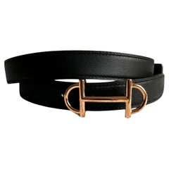 Hermes Gamma belt buckle Rose Gold & Reversible Black Etoupe leather strap 24 mm