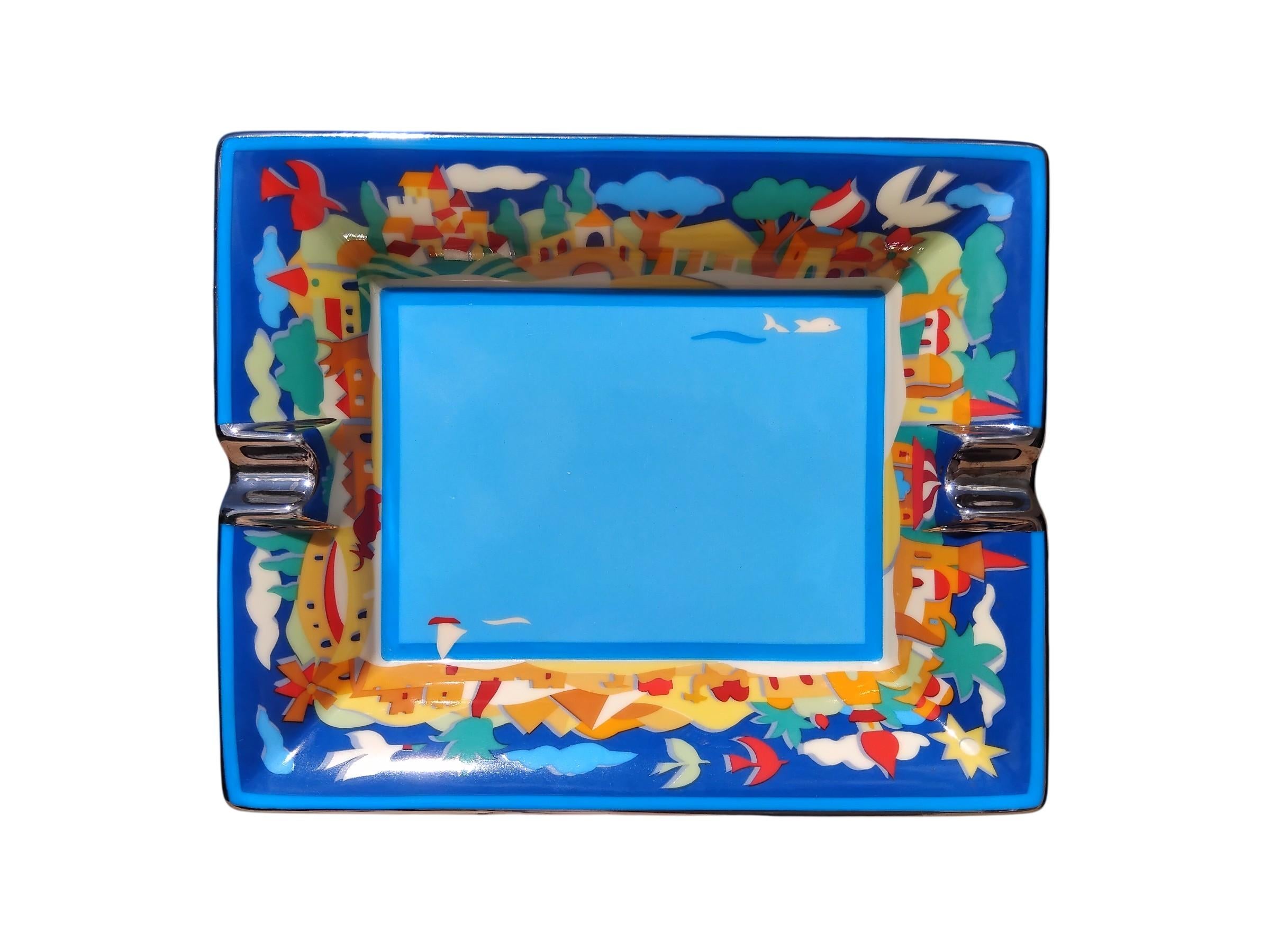 Hermès Porcelain Cigar Ashtray Change Tray Mediterranean Sea Coasts
