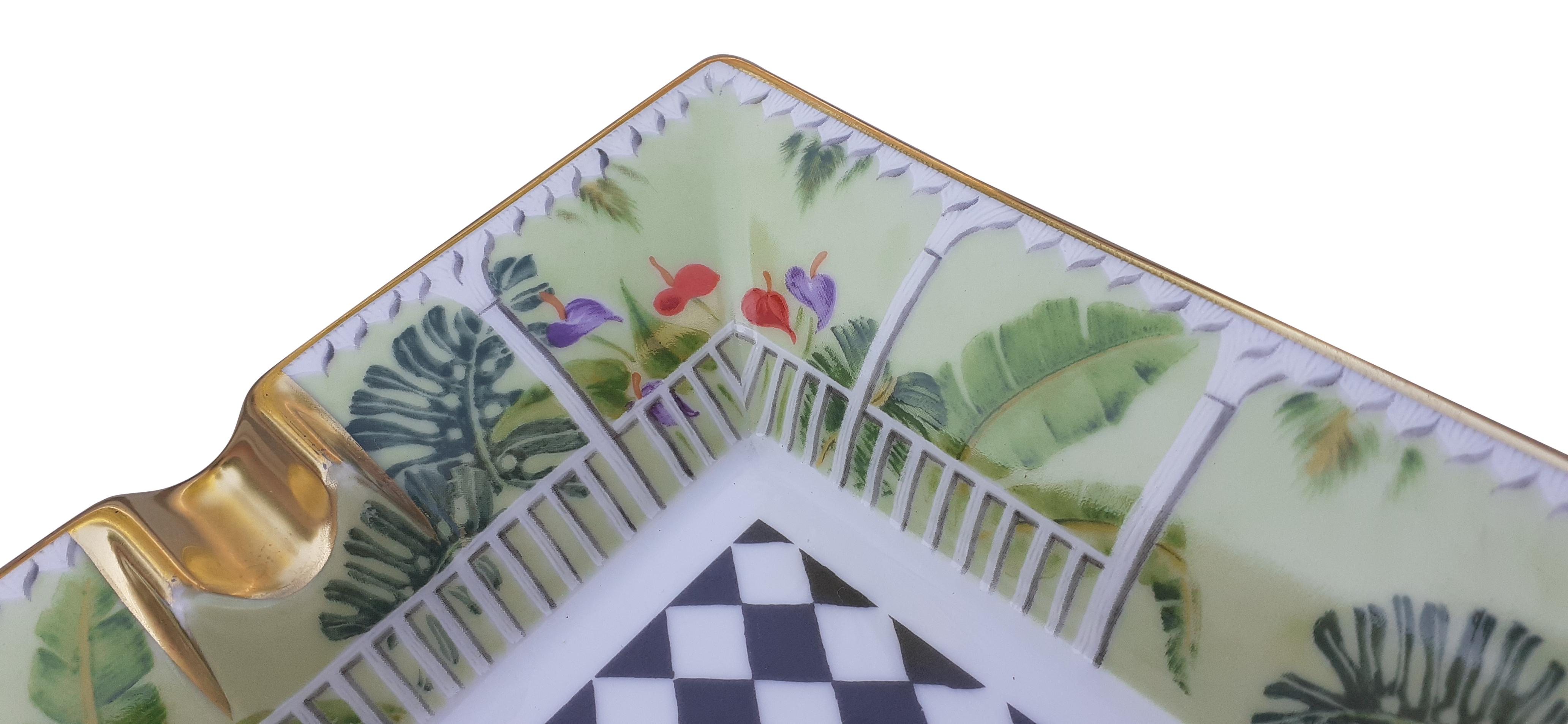 Gris Hermès Jardin Cendrier Plateau à monnaie Porcelaine Or en vente