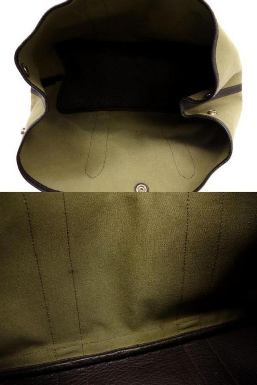 Hermès Garden Party 225224 Brown X Khaki Toile Canvas Leather Tote In Good Condition For Sale In Forest Hills, NY