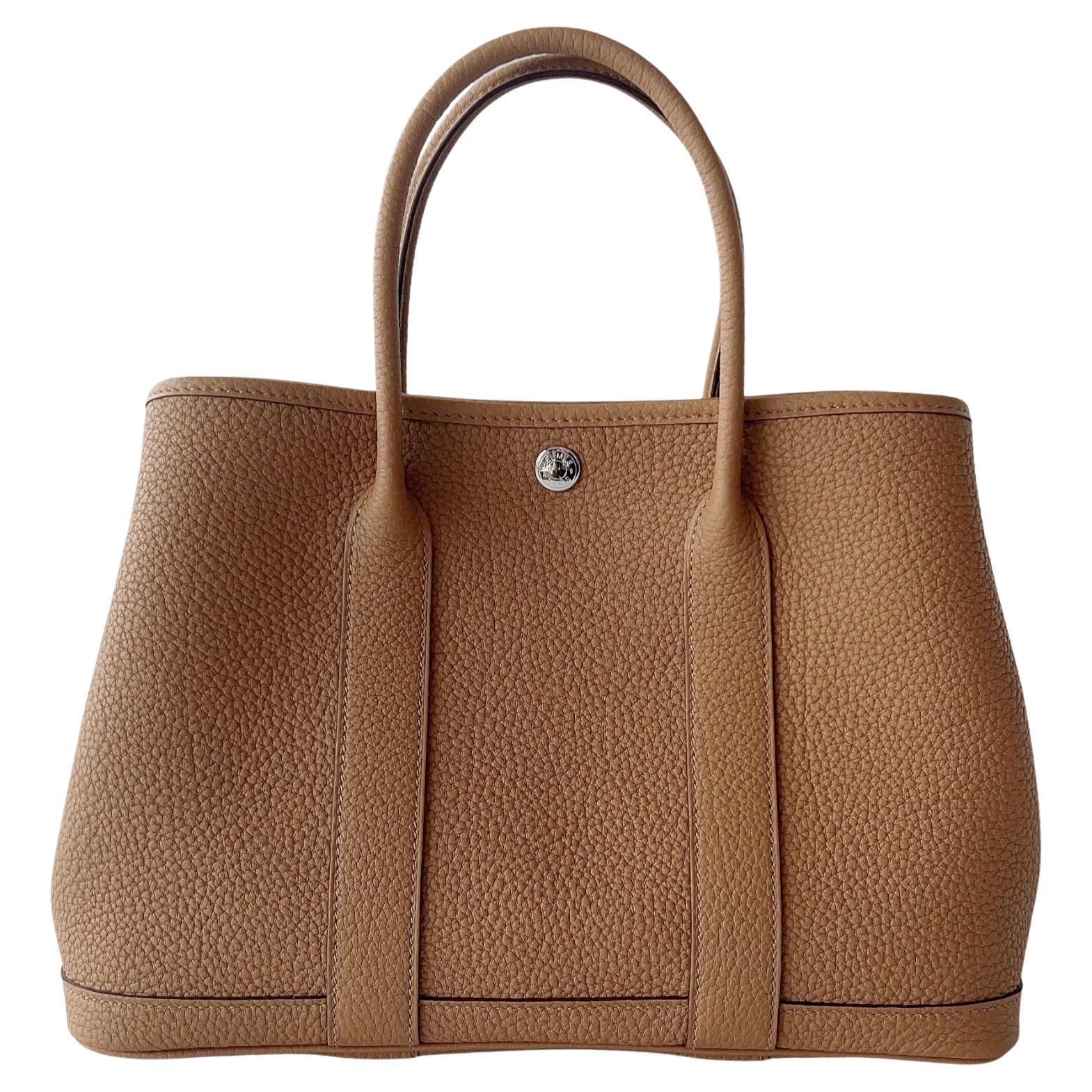 Hermès Garden Party 30 Bag In Biscuit Negonda Leather, Palladium Hardware