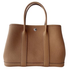 Hermès Garden Party 30 Bag In Biscuit Negonda Leather, Palladium Hardware