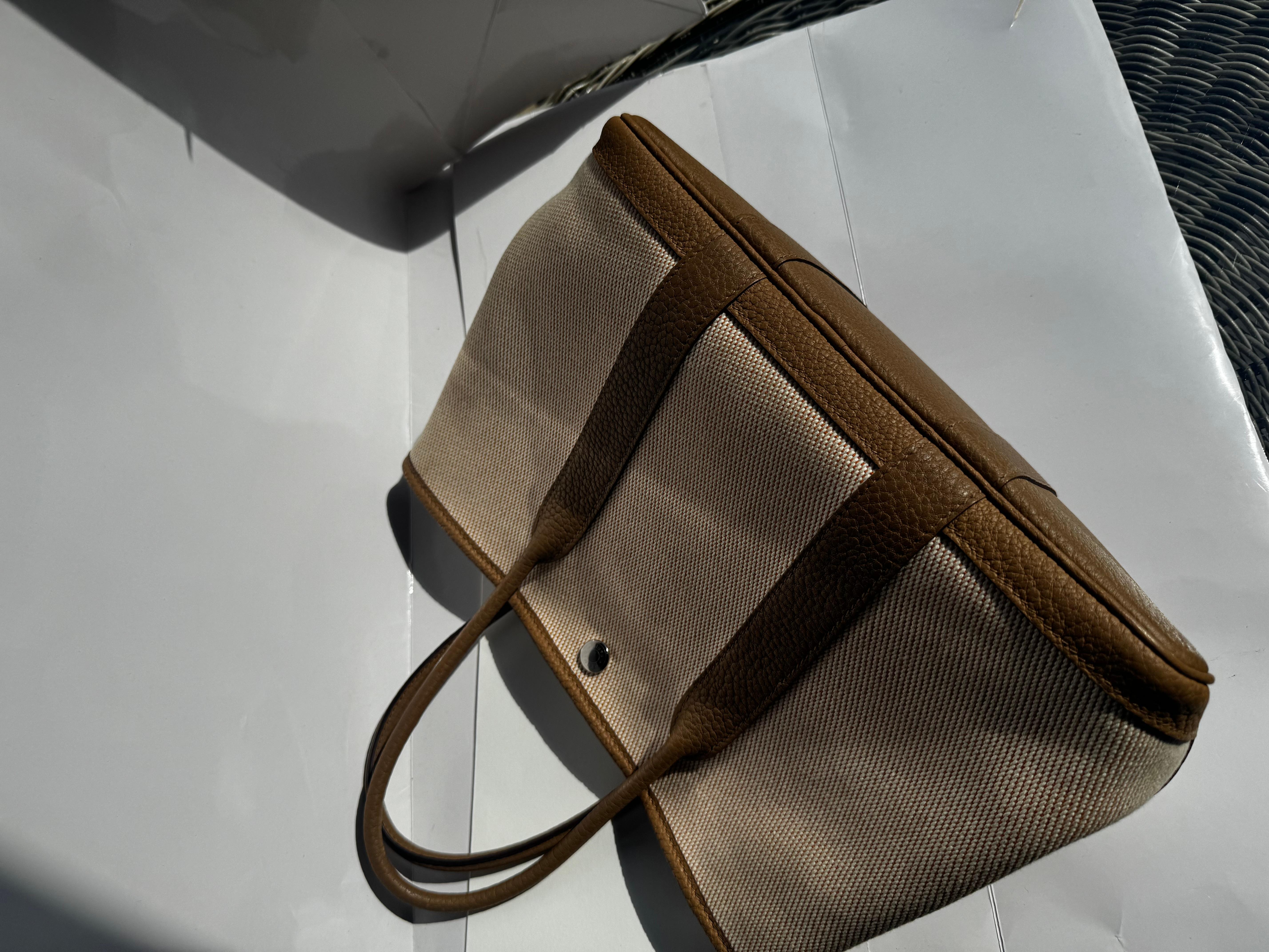 Hermes Garden Party 30 Tasche in Ecru und Apricot innen 1