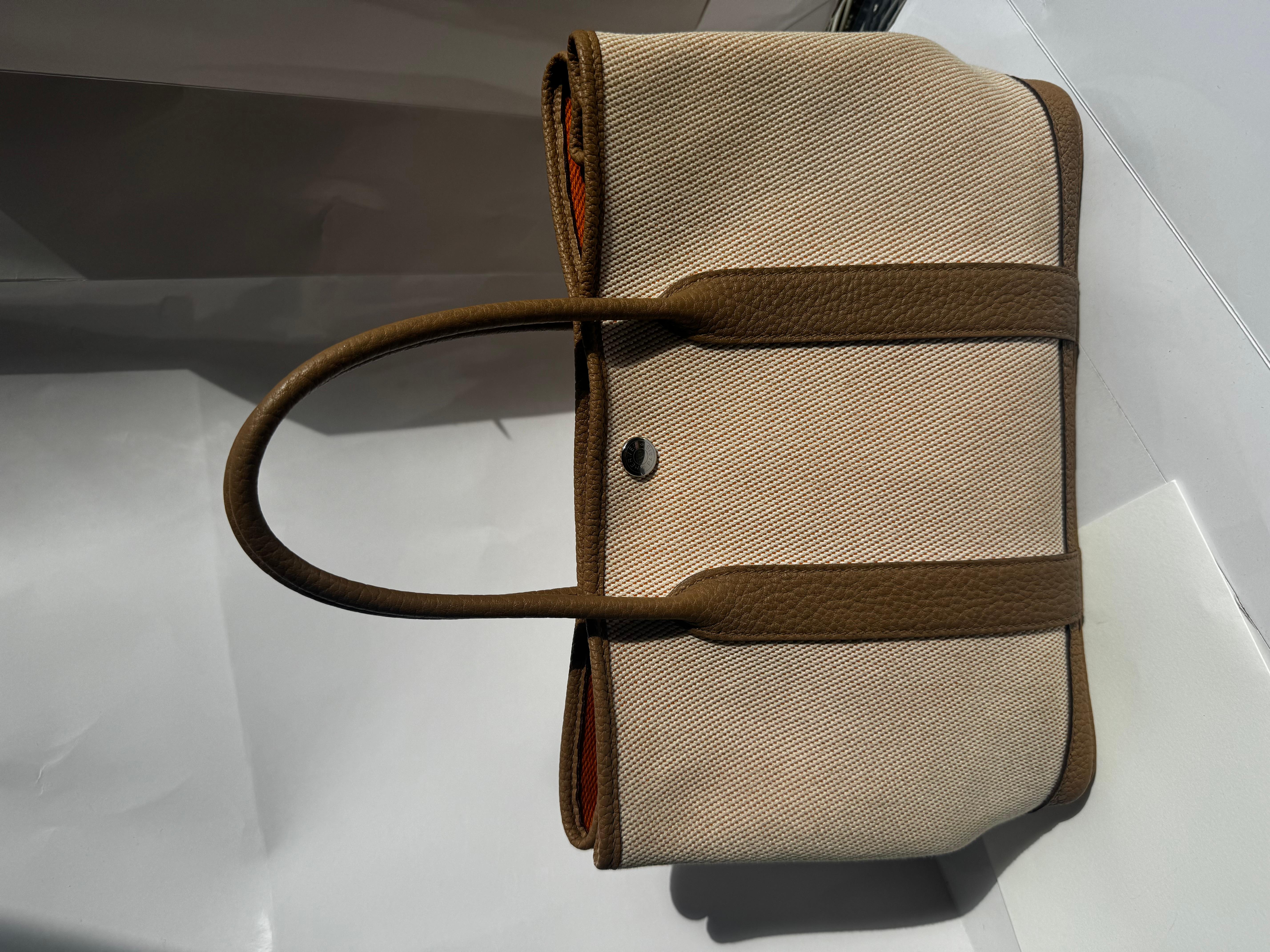 Hermes Garden Party 30 Tasche in Ecru und Apricot innen 2