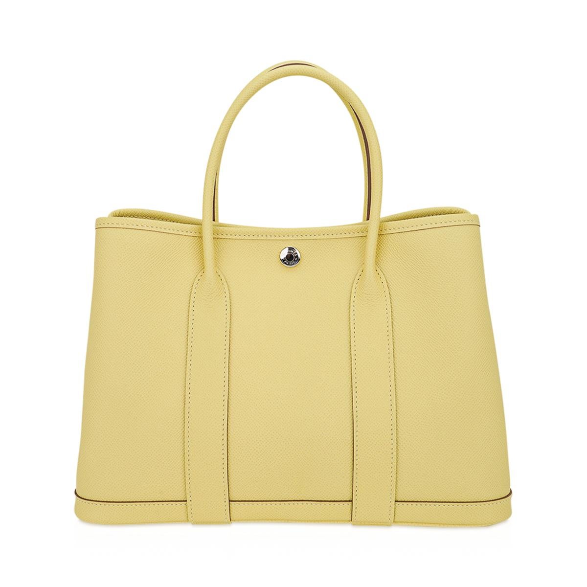 Jaune Poussin Garten Party 30 Tasche aus Epsomleder Palladium von Hermès im Angebot 2