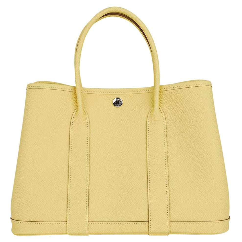 Hermes Garden Party 30 Bag Jaune Poussin Tote Epsom Leather Palladium