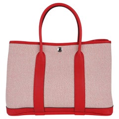 Hermes Garden Party 30 Bag Rouge Grenade Toile H Vache Hunter Palladium New/Box