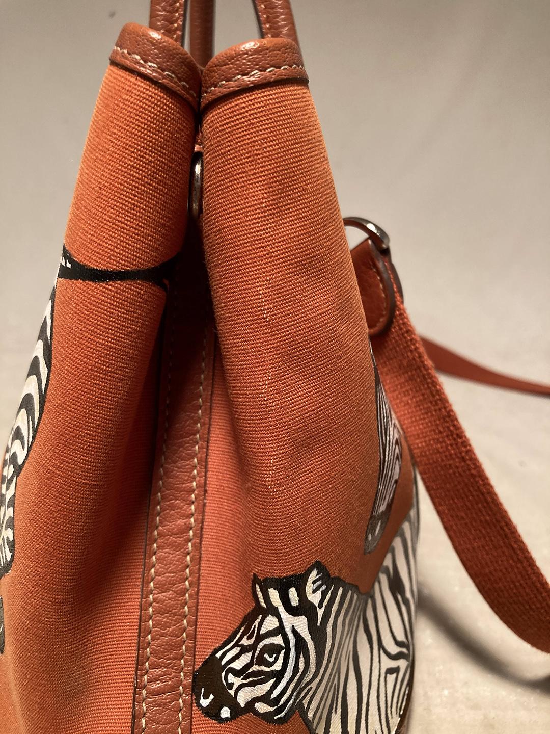 Hermes Garden Party 30 Hand Painted Zebra Print Tote 1