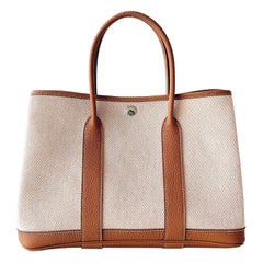 Hermes Garden Party 30 In Ecru Canvas And Apricot Negonda Leather