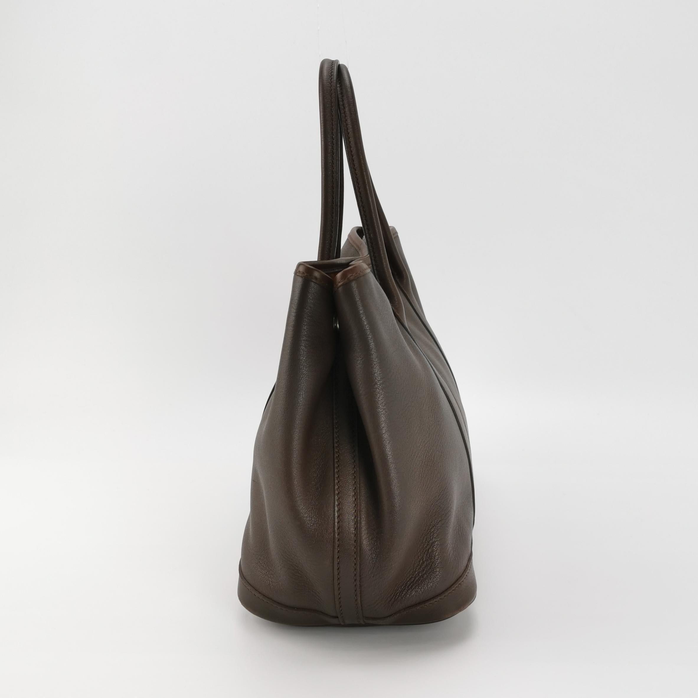 Hermes Garden Party 30 Swift Leder Schokoladenbraun 47 Tote (Schwarz) im Angebot