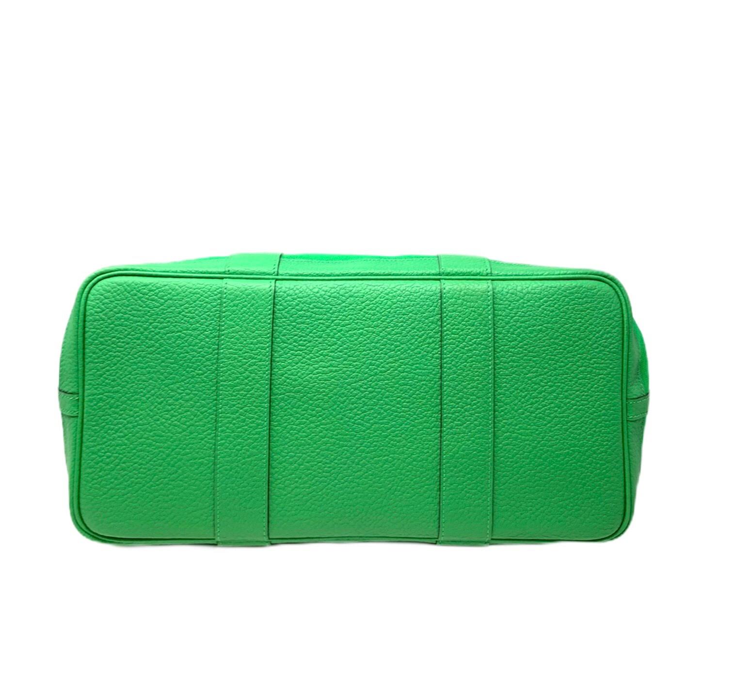 Women's or Men's Hermes Garden Party 35 bag in fabric and leather Green Bamboo 2014 For Sale