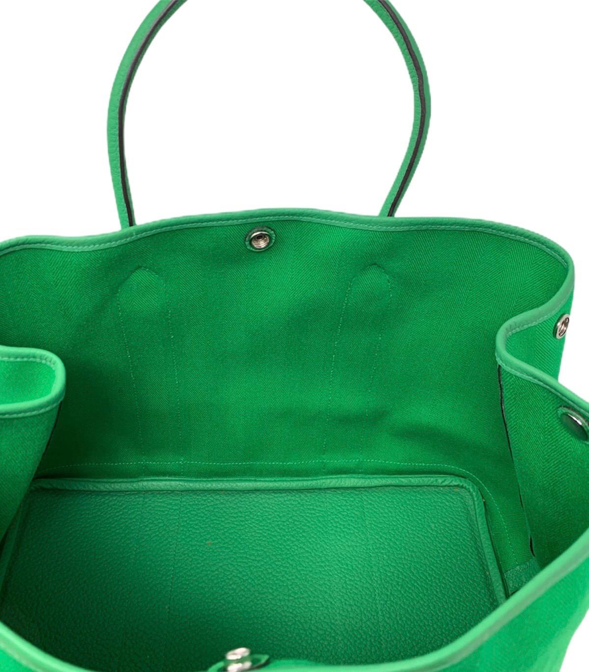 Hermes Garden Party 35 bag in fabric and leather Green Bamboo 2014 For Sale 1