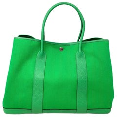 Hermes Garden Party 35 bag in fabric and leather Green Bamboo 2014