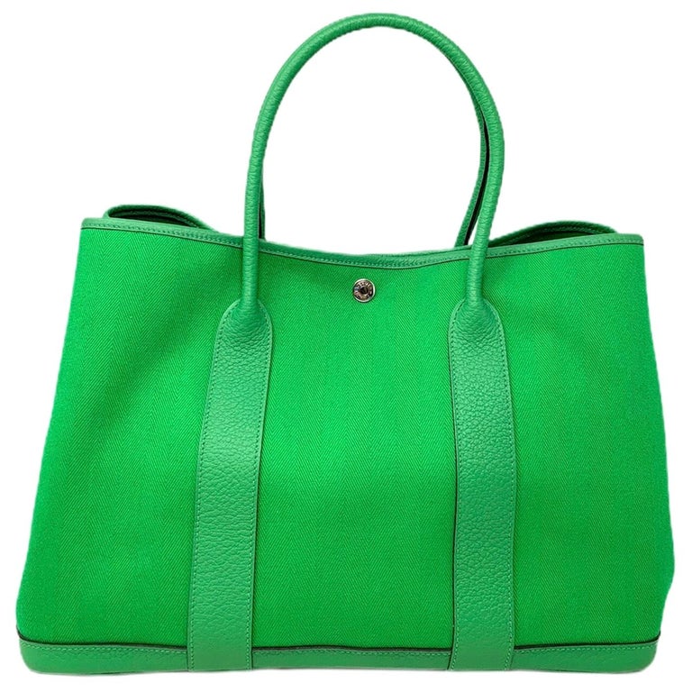 Hermes Garden Party 35 bag in fabric and leather Green Bamboo 2014 For ...
