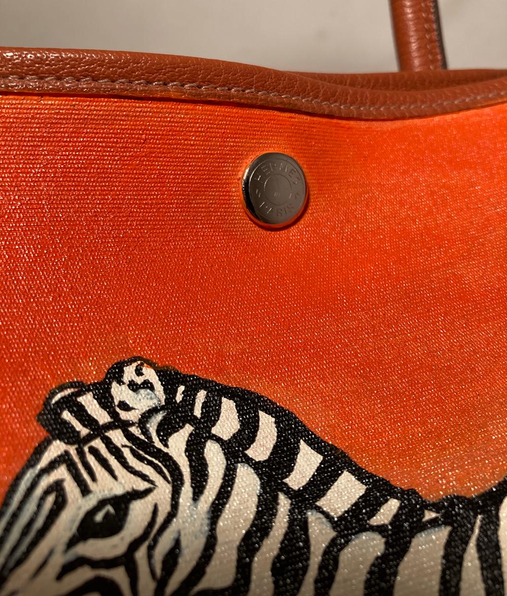Hermes Garden Party 35 Hand Painted Zebra Print Tote 2