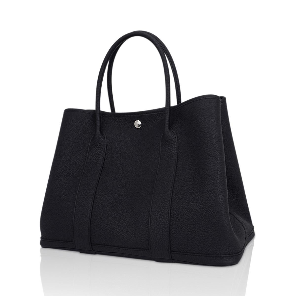Women's Hermes Garden Party 36 Bag Black Negonda Leather Palladium Hardware For Sale