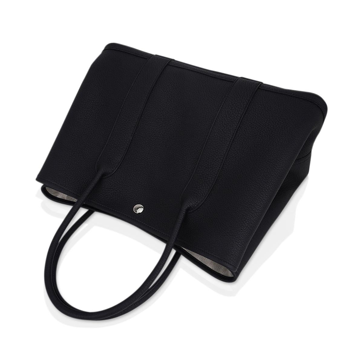 Hermes Garden Party 36 Bag Black Negonda Leather Palladium Hardware For Sale 1