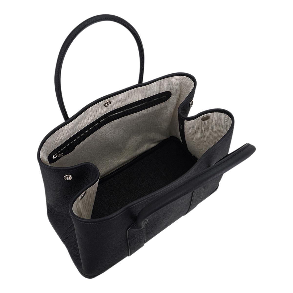 Hermes Garden Party 36 Bag Black Negonda Leather Palladium Hardware For Sale 2