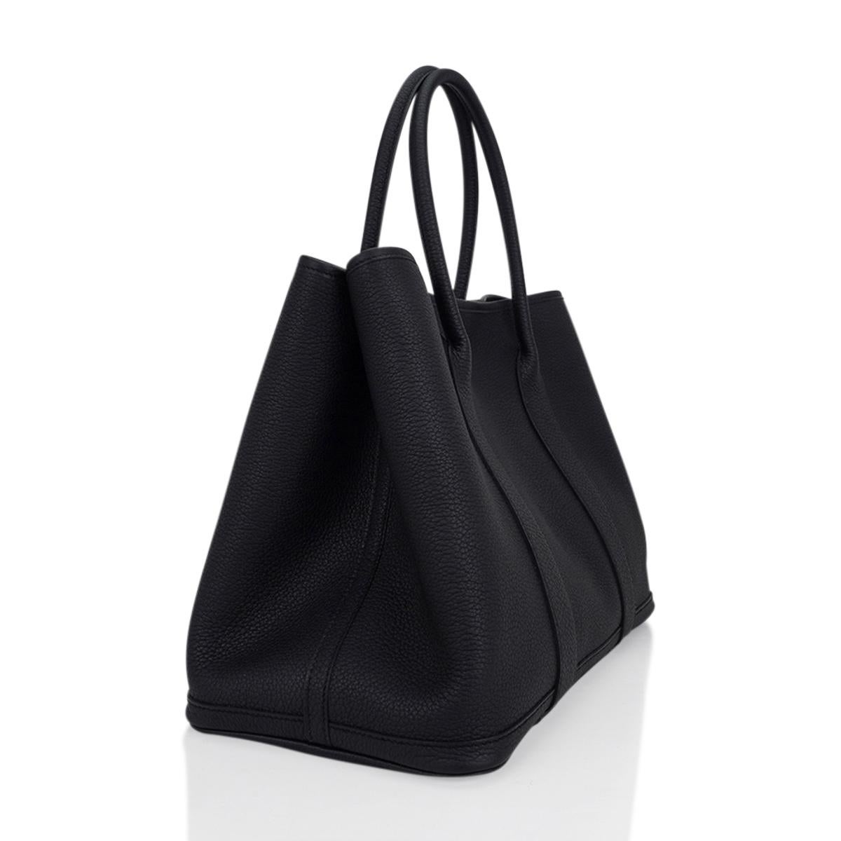 Hermes Garden Party 36 Bag Black Negonda Leather Palladium Hardware For Sale 4