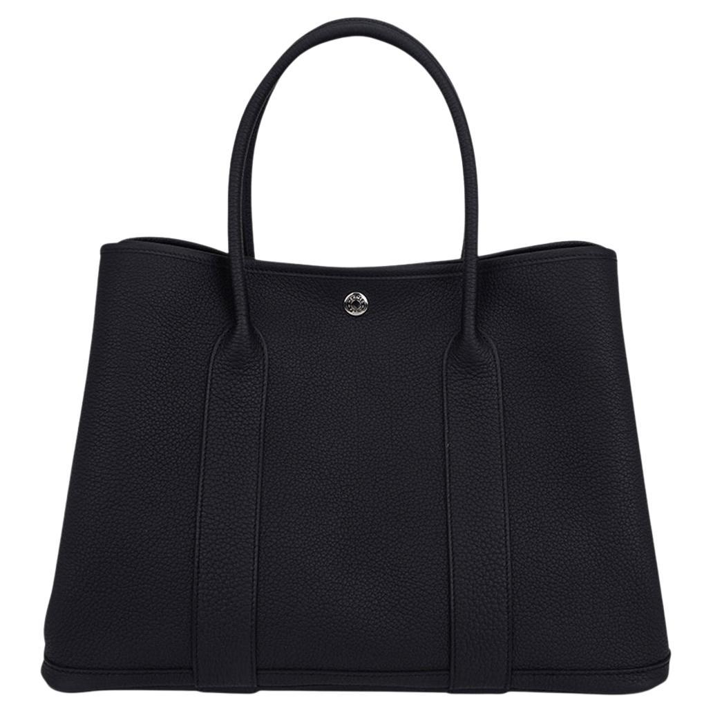Hermes Garden Party 36 Bag Black Negonda Leather Palladium Hardware For Sale