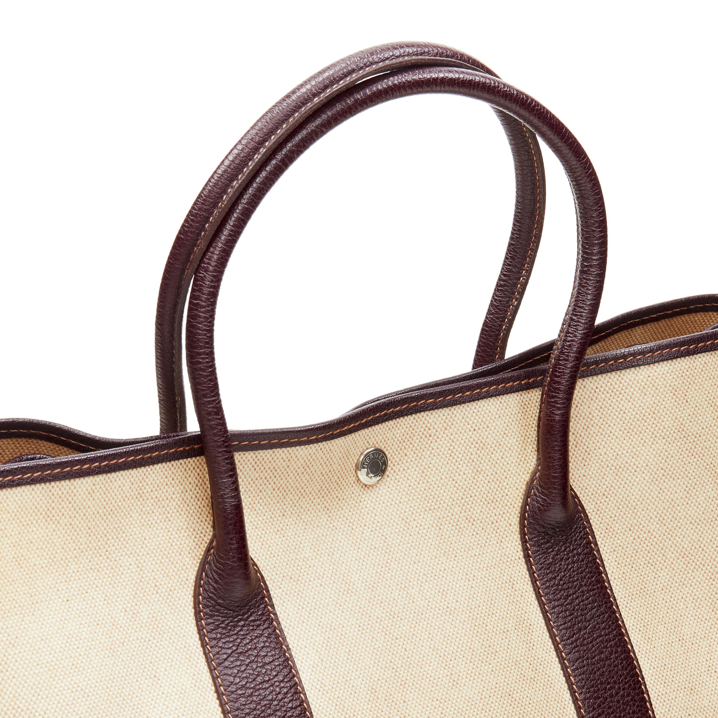 HERMES Garden Party 36 beige coated canvas chocolate brown leather trim tote bag In Good Condition In Hong Kong, NT