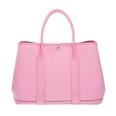 Sac fourre-tout Garden Party 36 d'Hermès en toile rose et cuir Taurillon, PHW