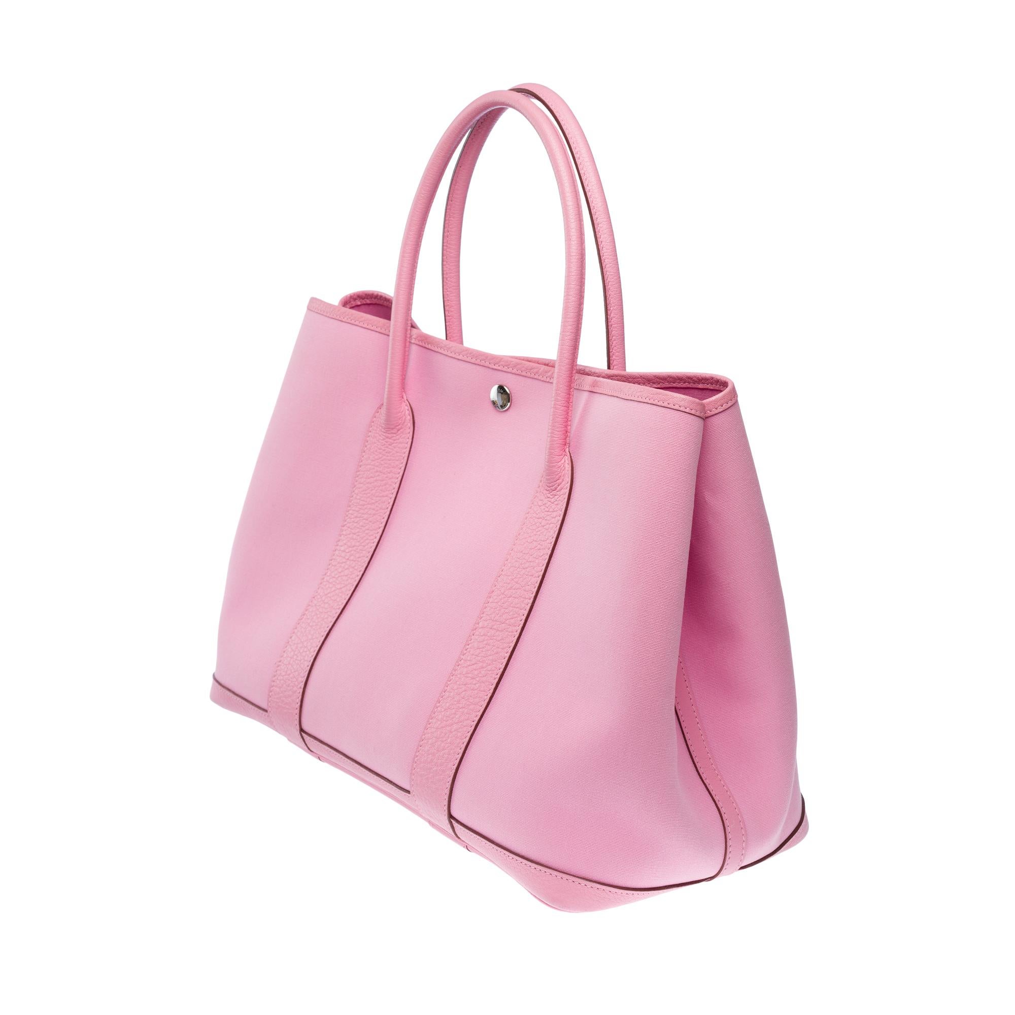 Women's Hermès Garden Party 36 Tote bag in Pink canvas and Taurillon leather, PHW For Sale