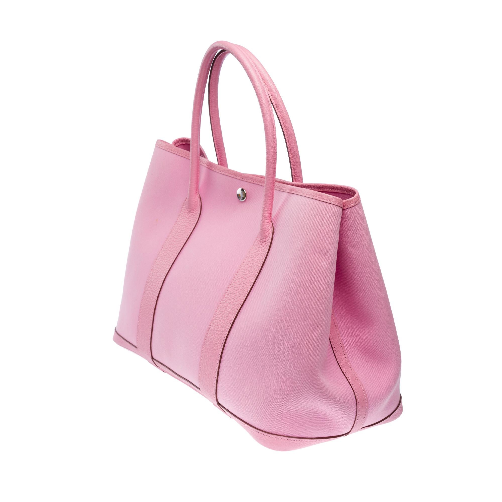 Hermès Garden Party 36 Tote bag in Pink canvas and Taurillon leather, PHW For Sale 1