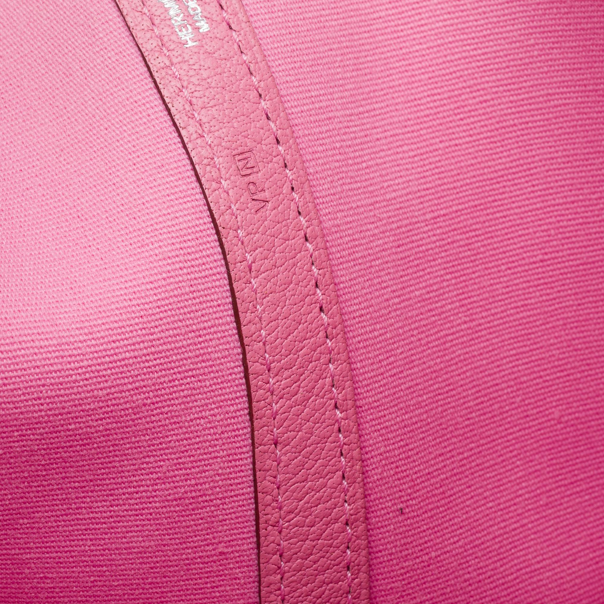 Hermès Garden Party 36 Tote bag in Pink canvas and Taurillon leather, PHW For Sale 3