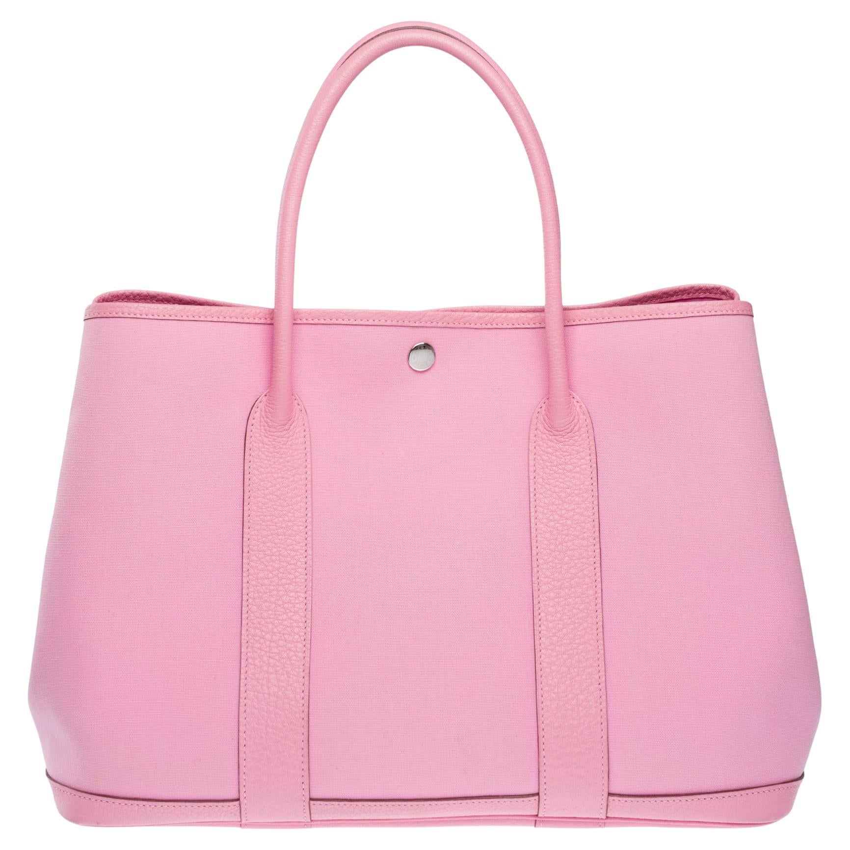 Hermès Garden Party 36 Tote bag in Pink canvas and Taurillon leather, PHW For Sale