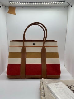 Hermes Garden Party 36 Tote Bag Toile et Negonda Striped Stmap Q