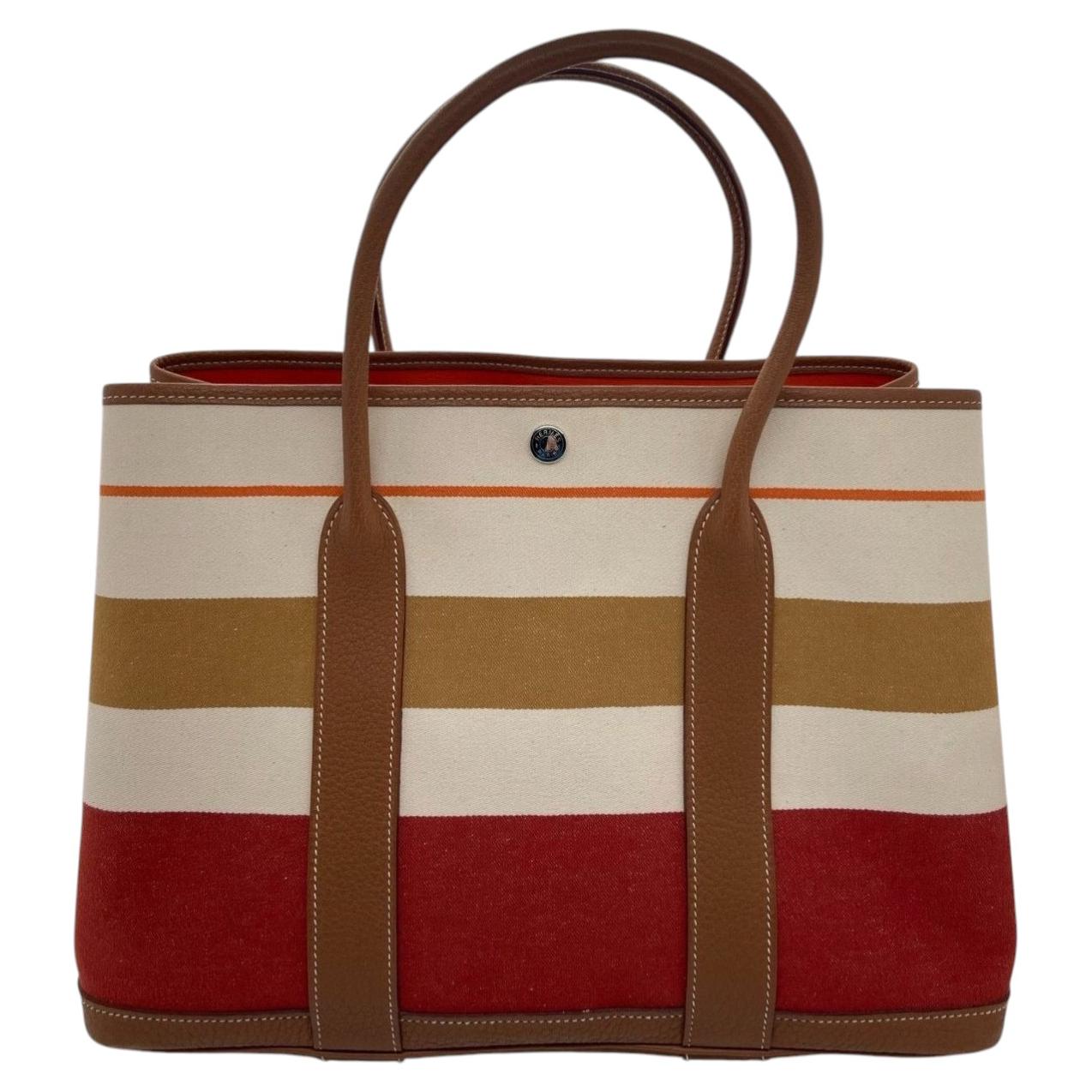 Hermes Garden Party 36 Tote Bag Toile et Negonda Striped Stmap Q