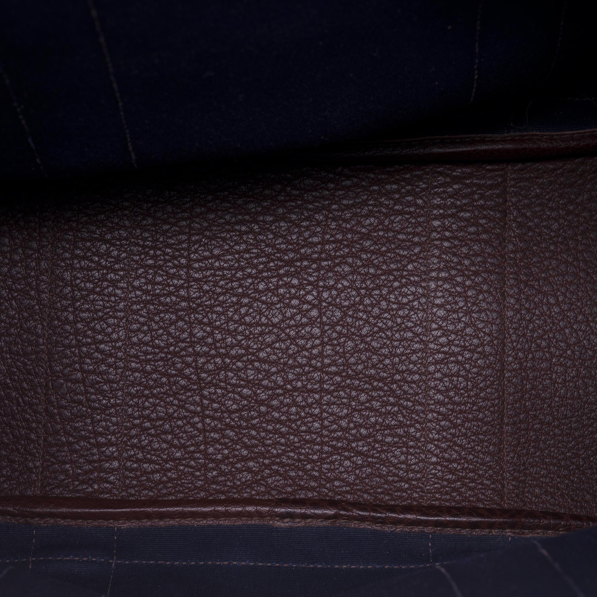 HERMES Garden Party 36 Tote in burgundy canvas and brown leather In Good Condition In Paris, IDF