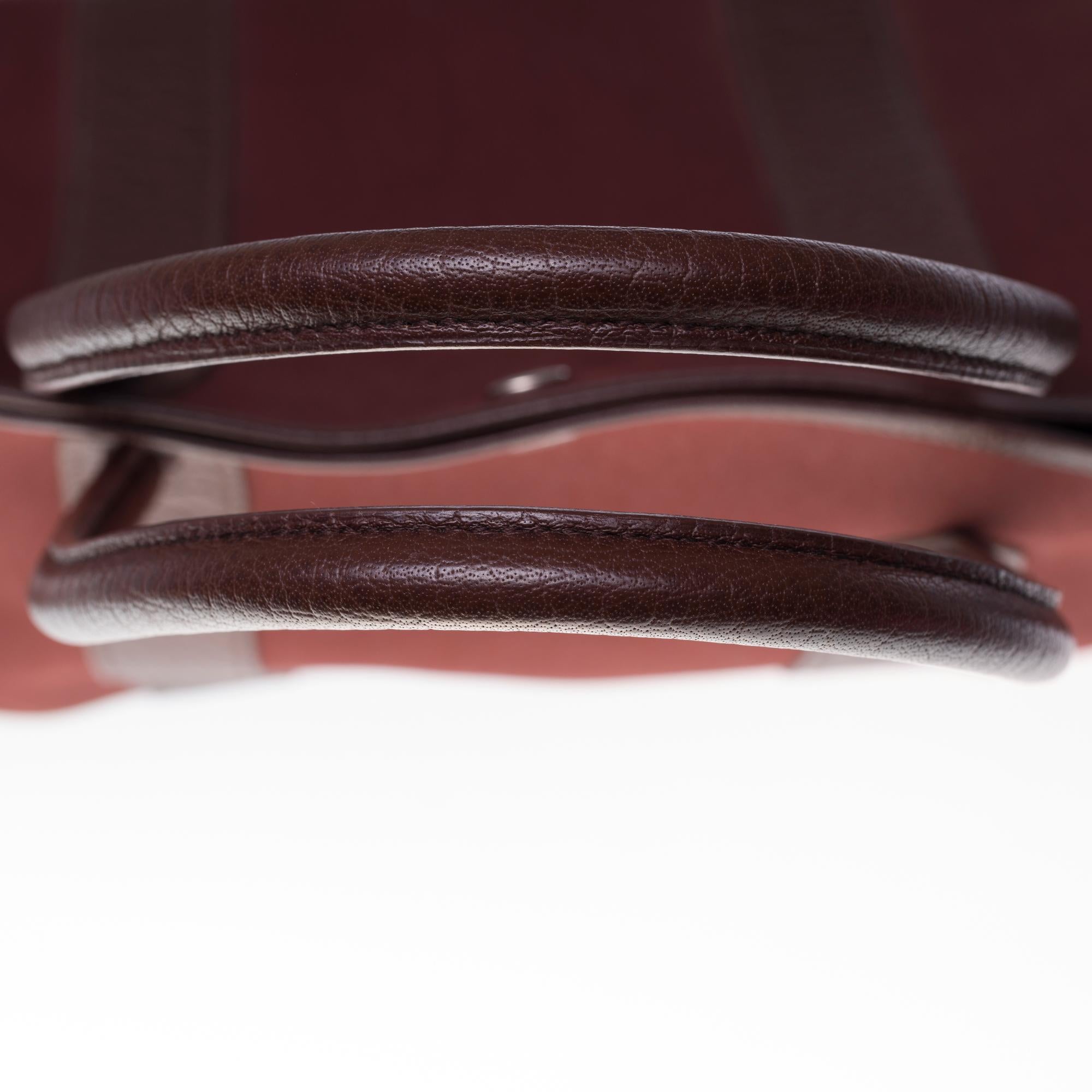 Women's HERMES Garden Party 36 Tote in burgundy canvas and brown leather