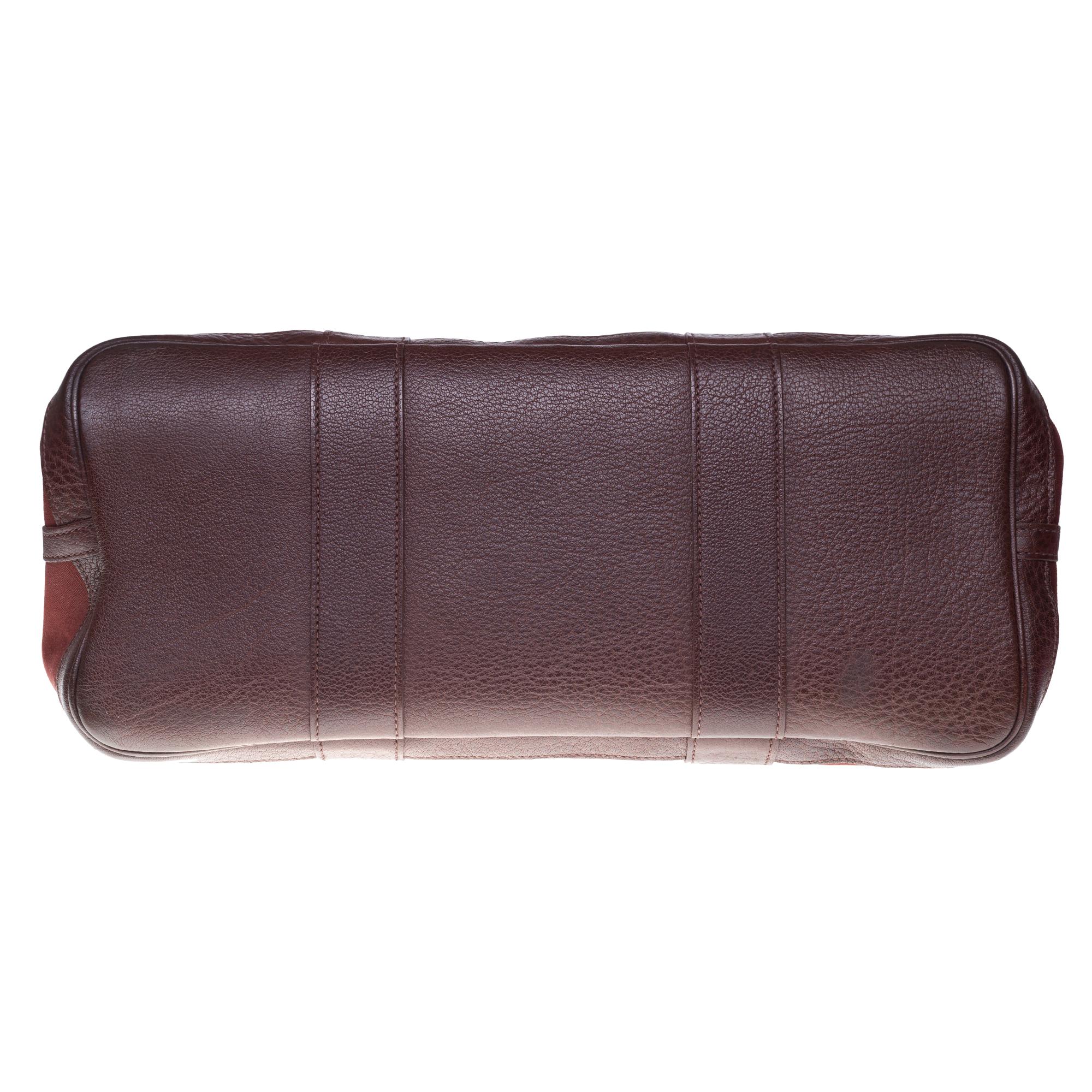 HERMES Garden Party 36 Tote in burgundy canvas and brown leather 1