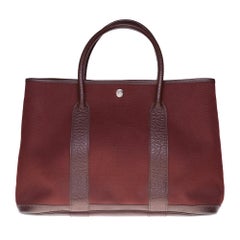 HERMES Garden Party 36 Tote en toile bordeaux et cuir brun