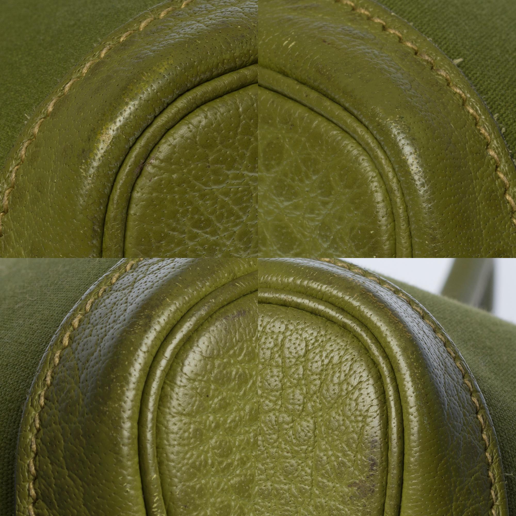 HERMES Garden Party 36 Tote in Khaki canvas and leather, blue colvert interior 4