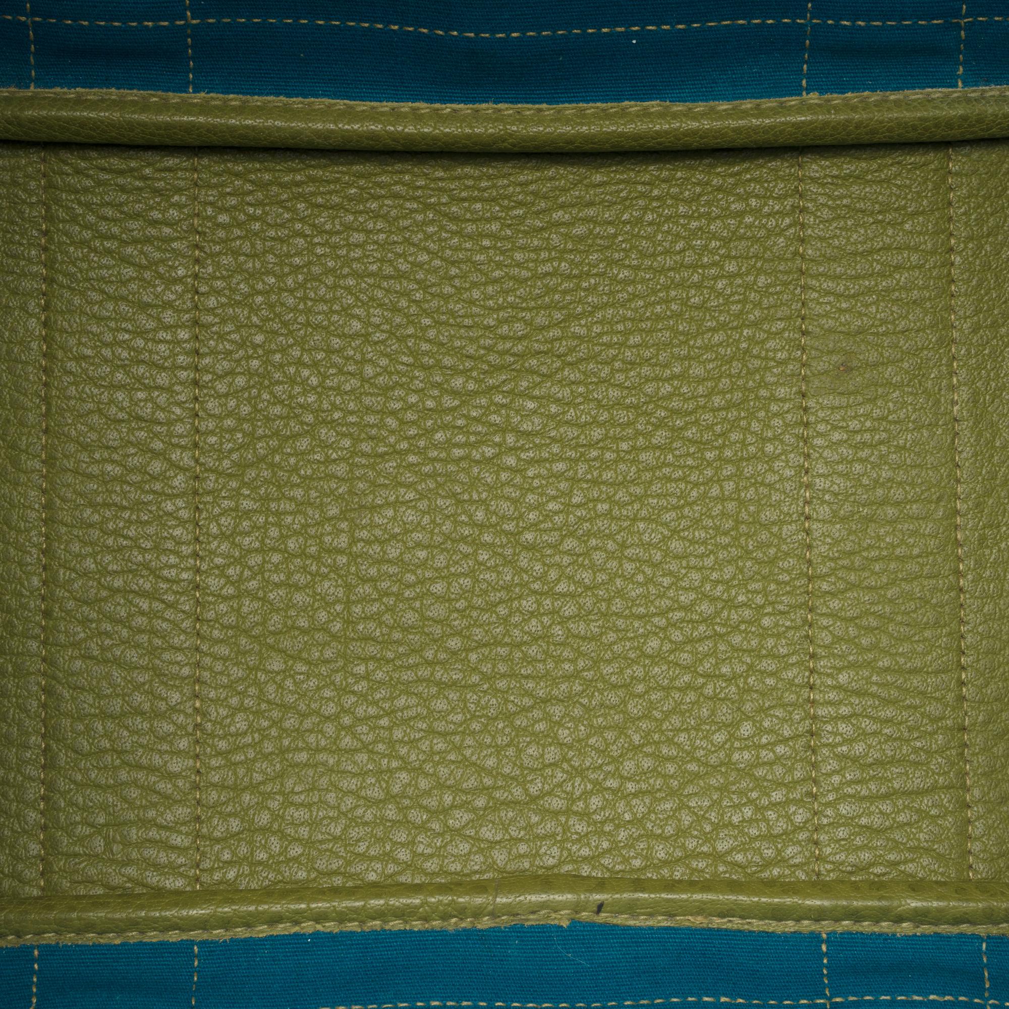 HERMES Garden Party 36 Tote in Khaki canvas and leather, blue colvert interior 1