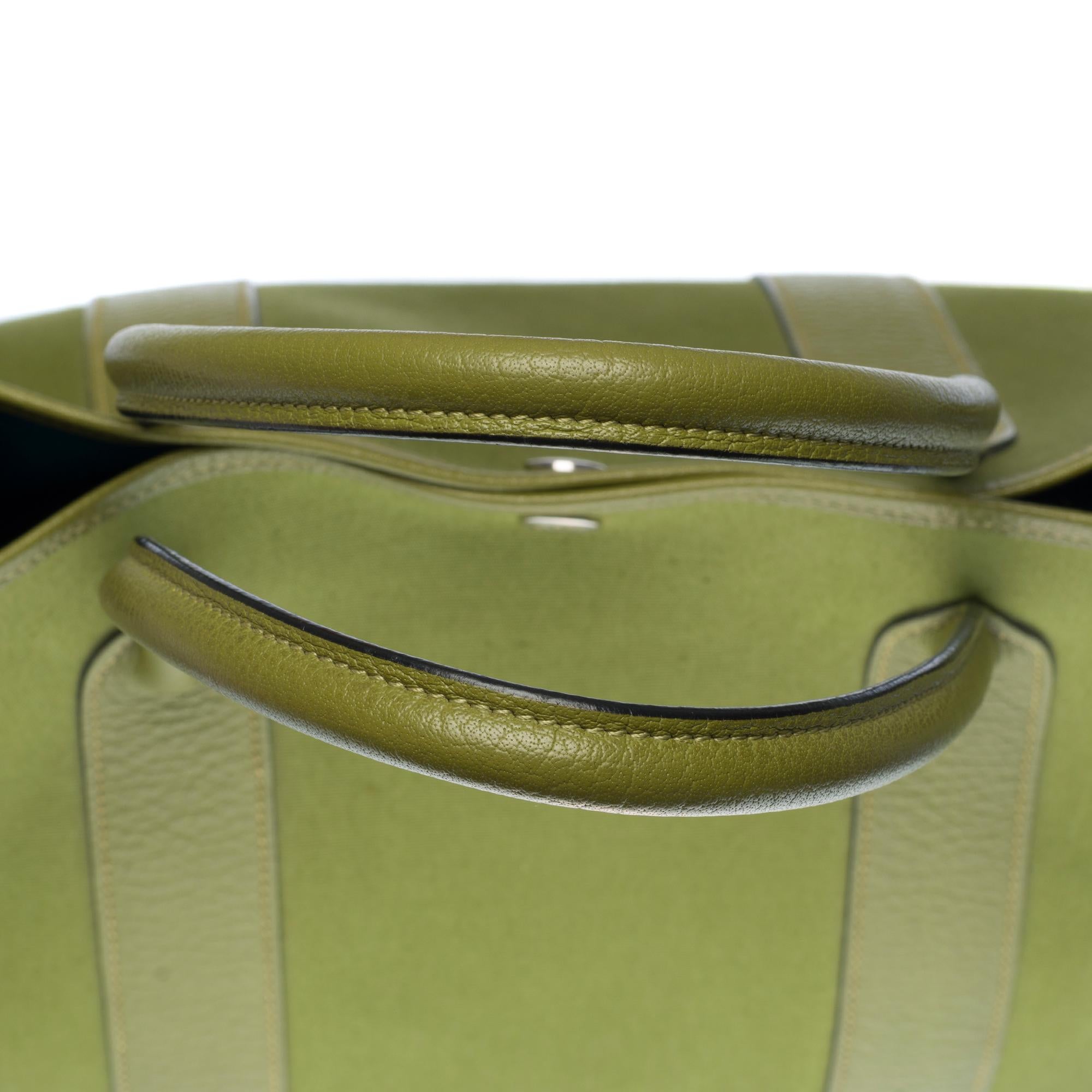 HERMES Garden Party 36 Tote in Khaki canvas and leather, blue colvert interior 2