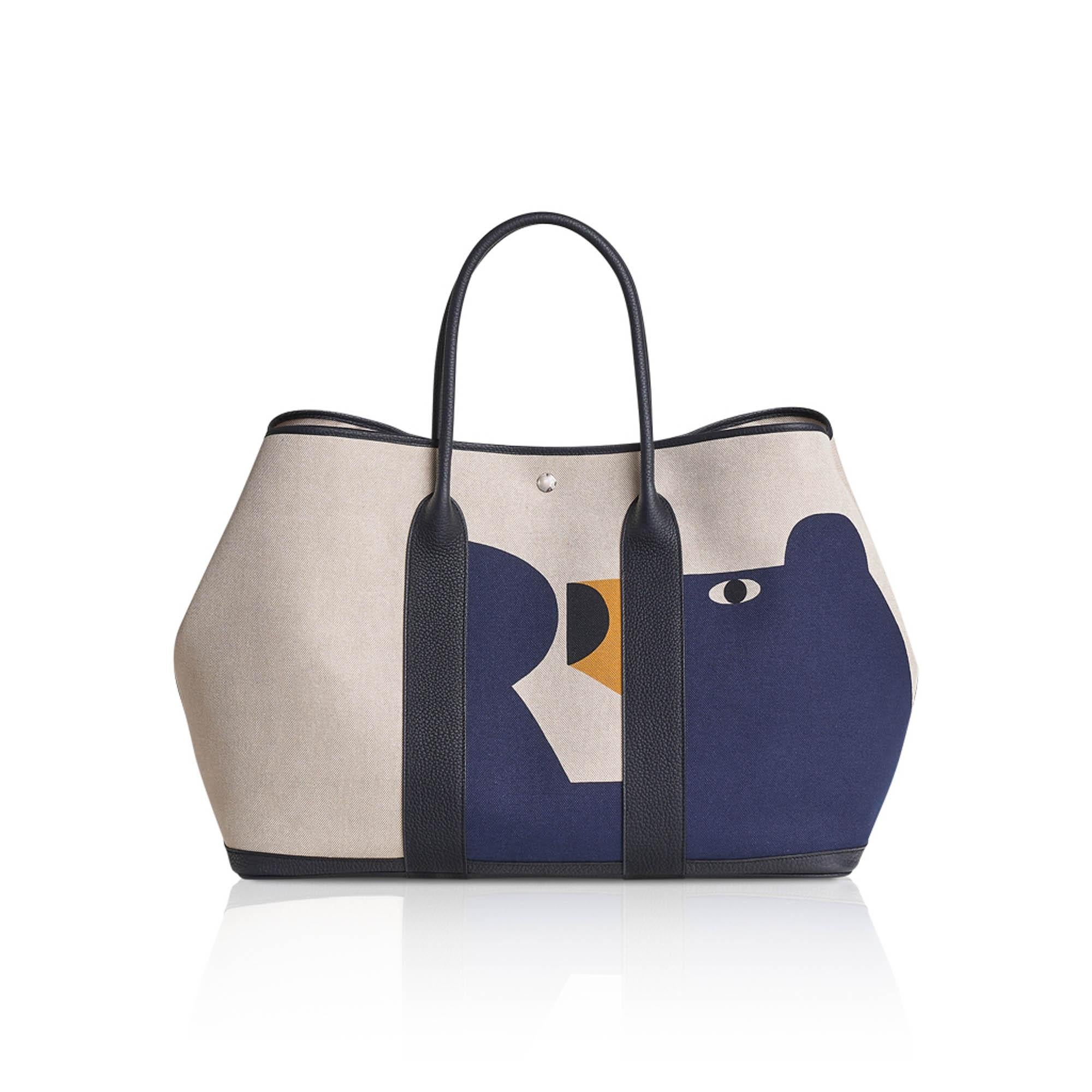 Hermes Garden Party 49 Voyage Bag Ecru Beige Navy and Indigo For Sale 6