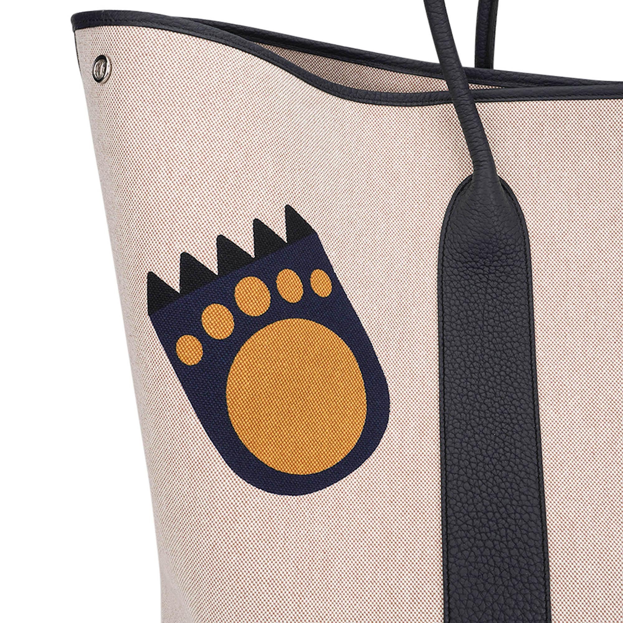 Blue Hermes Garden Party 49 Voyage Bag Ecru Beige Navy and Indigo For Sale